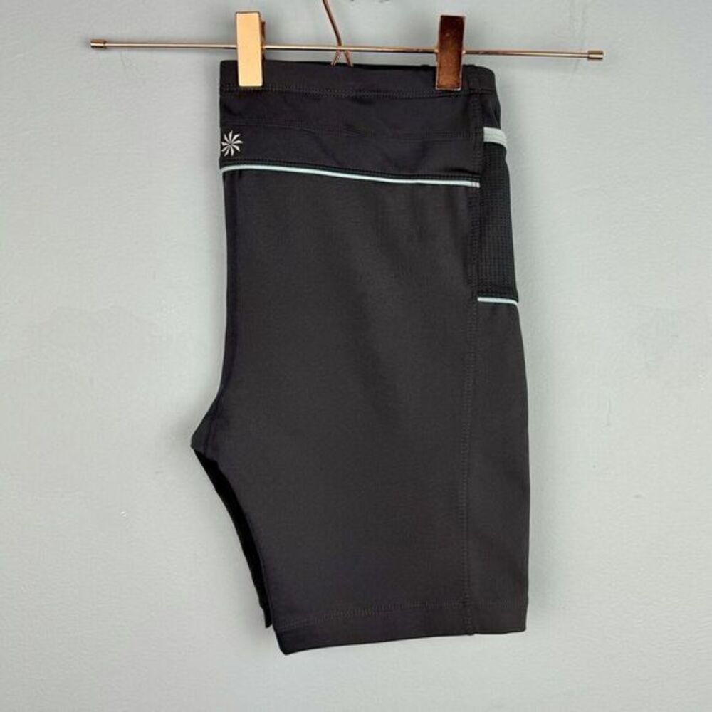 Athleta Womens Presto 7" Bike Shorts Gray Blue Media Pockets Yoga Size Small S‎